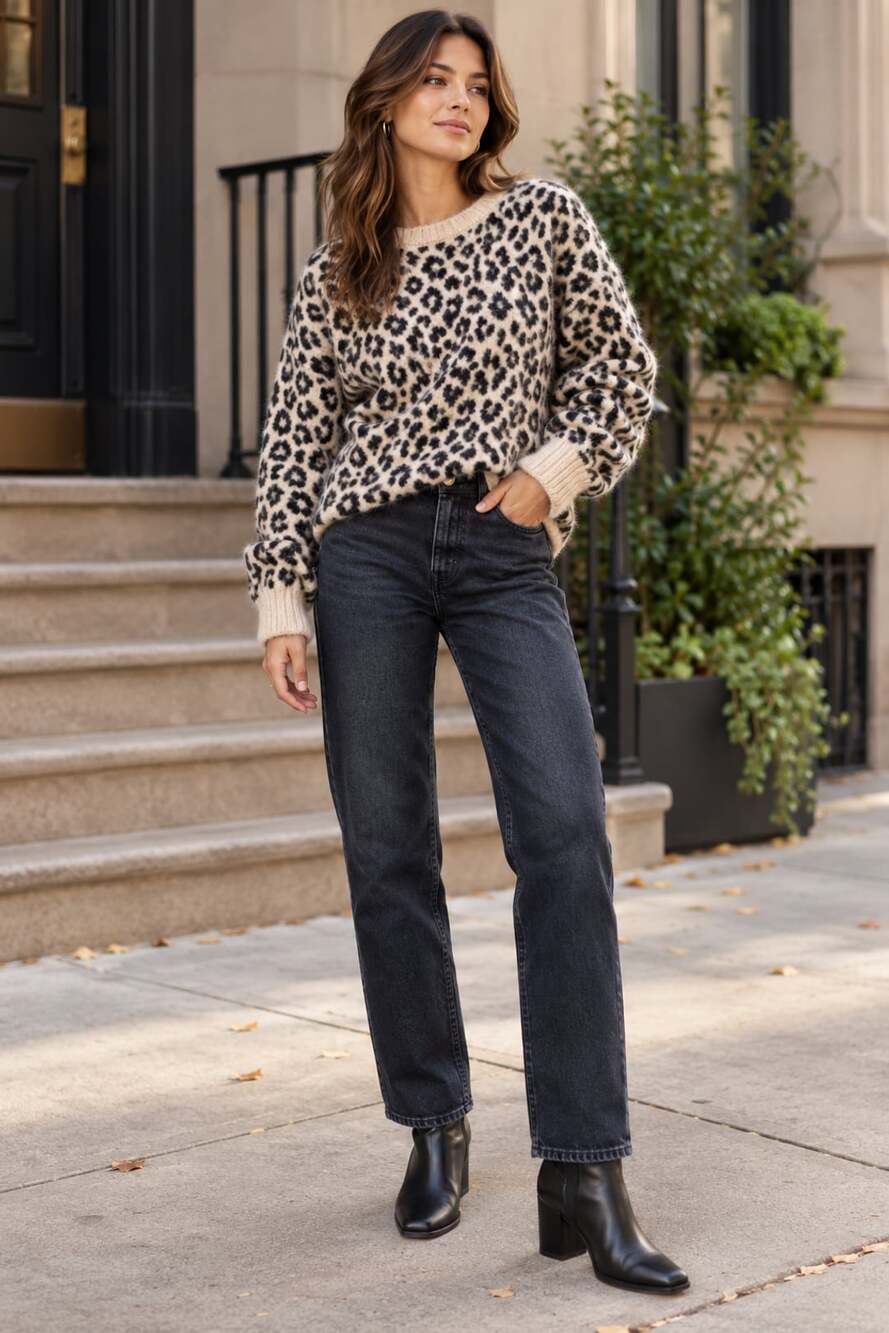 Jessica Simpson Leopard Print Eyelash Sweater Size S Fluffy Crewneck